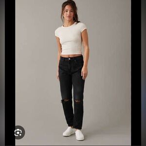 American Eagle Outfitters Black Ripped Mom Straight Jeans